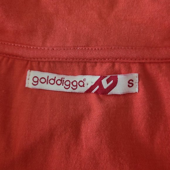 Sexy GOLDDIGGA Y2K Burnt Orange and Copper/Gold Short Sleeved Polo Shirt - Picture 9 of 9